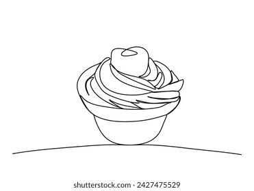 Cupcake one line drawing vector illustration.