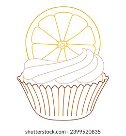 Cupcake with orange slice. Cupcake flat icon. Delicious birthday cupcake and wedding muffin vector collection isolated on white background. line art. 