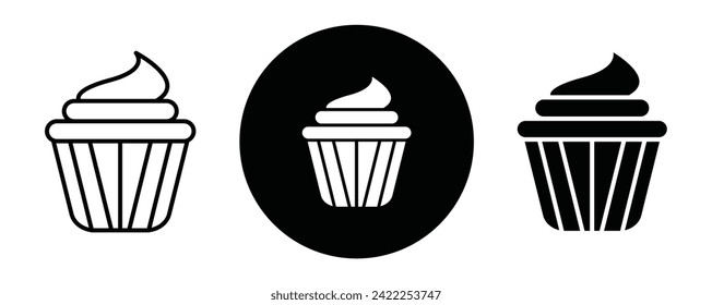 Cupcake outline icon collection or set. Cupcake Thin vector line art