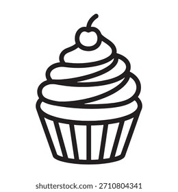 Cupcake Outline Vector Dessert Icon Illustration