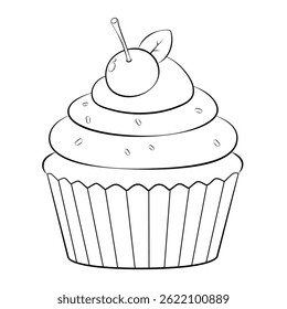 cupcake outline Vector Illustration, Coloring Page for Kids