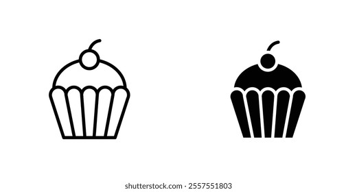 Cupcake outlined and solid icon vector collection.