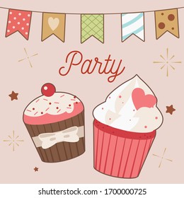 The cupcake party in flat vector style. illustation for content, greeting card, graphic,etc.