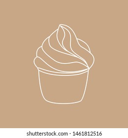 Cupcake pastry isolated icon. Line art style creamy dessert isolated on Light beige background. Bakery design logo. Sweets shop symbol template. Vector hand drawn Illustration. 