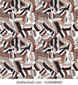 Cupcake pattern background. Seamless.Cupcake vector pattern. Vector illustration. Happy birthday cupcake background in white, neutral and black. Muffin.