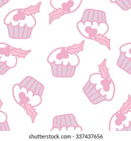 Cupcake pattern. Christmas greeting card template, Merry Christmas. Doodle.