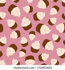cupcake pattern with cream vector sweets muffin dessert baking delicacy picture food color illustration festive confectionery seamless background postcard banner