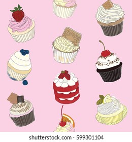 Cupcake Pattern on Pastel Background
