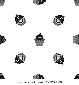 Cupcake pattern repeat seamless in black color for any design. Vector geometric illustration