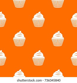 Cupcake pattern repeat seamless in orange color for any design. Vector geometric illustration