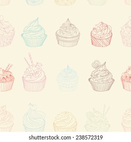 Cupcake pattern. Seamless Sweet food texture. Use as a pattern fill
