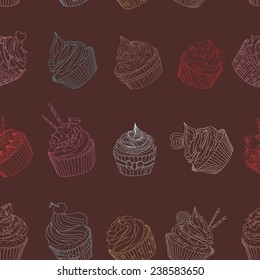 Cupcake pattern. Seamless Sweet food texture. Use as a pattern fill