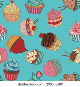 Cupcake pattern. Seamless Sweet food texture. Use as a pattern fill