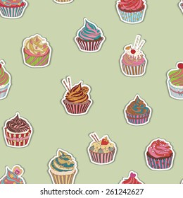 Cupcake pattern. Seamless Sweet food texture. Use as a pattern fill