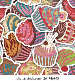 Cupcake pattern. Seamless Sweet food texture. Use as a pattern fill