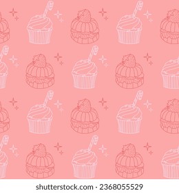 Cupcake pattern seamless pattern vector illustration. Cupcakes, muffin pattern seamless background, pattern for textile, fabric, wrapping paper, wallpaper, packaging. 