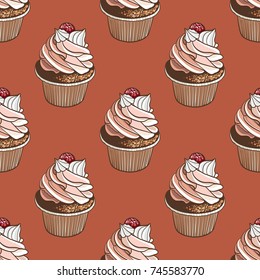 Cupcake, pattern, vector illustration 
