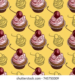 Cupcake, pattern, vector illustration 