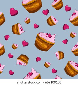 Cupcake pattern. Vector illustration, Tasty dessert pattern for backgrounds, postcards, invitations, wrapping paper and etc.