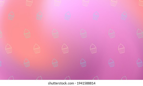 Cupcake patterns on colorful gradient background. Striped pattern. Vector illustration.