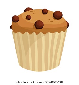Cupcake with pieces of chocolate. Cartoon vector graphics.