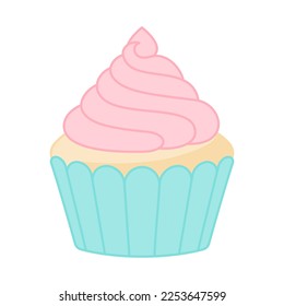 Cupcake with pink buttercream frosting vector illustration