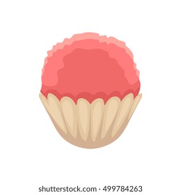 Cupcake with pink colored icing, cartoon vector illustration isolated on white background. 