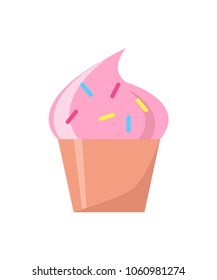 Cupcake with pink cream decorative elements on top cupcake and cake sweet dessert and creamy top vector illustration isolated on white background