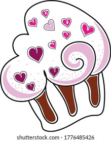 cupcake with pink cream and powdered heart