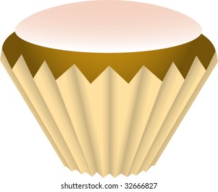 Cupcake with pink glaze  in the paper  wrapper.