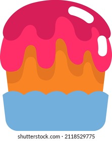 Cupcake with pink icing, illustration, vector on a white background.