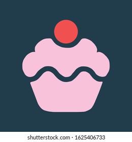 Cupcake pink and white logo. cake with cherry illustration.
