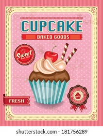 Cupcake poster design in retro style