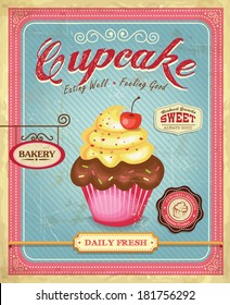 Cupcake poster design in retro style