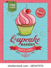 Diseño de póster de torta en estilo retro