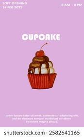 Cupcake poster design template for shop banner and social media
