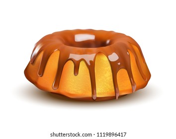 Cupcake poured with chocolate sauce. Vector illustration on white background