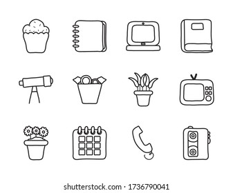 cupcake and Quarentine icon set over white background, line style, vector illustration