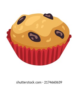 Cupcake with raisins Bread assortment flat icon. Cartoon bun, pretzel, cakes, baguette, bagel, whole grain bread isolated vector illustration. Bakery concept