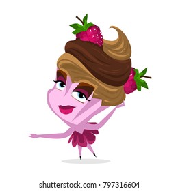 cupcake with raspberries. happy character. vector illustration