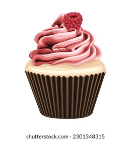Cupcake Raspberry Cream Sweet Cake Desert Vector Illustration