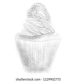 a cupcake with raspberry doodle