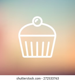 Cupcake with raspberry icon thin line for web and mobile, modern minimalistic flat design. Vector white icon on gradient mesh background.