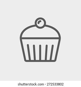 Cupcake with raspberry icon thin line for web and mobile, modern minimalistic flat design.  Vector dark grey icon on light grey background.
