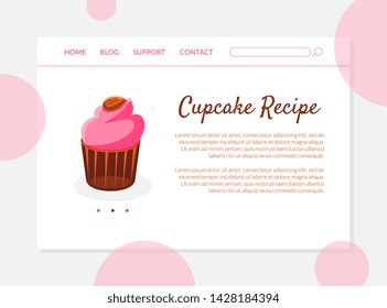 Cupcake Recipe Banner, Landing Page Template with Place for Text, Culinary Blog, Master Class Vector Illustration,