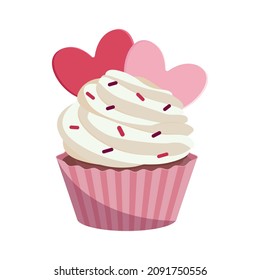 Cupcake with red heart for Valentine's Day design.