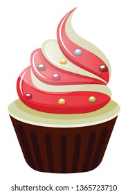 Cupcake with red and white frosting illustration vector on white background