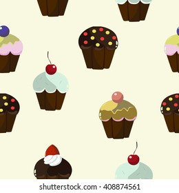 Cupcake retro fabric. Seamless cupcake pattern. Colorful background