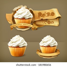 Cupcake, retro vector icon