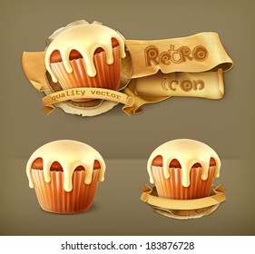 Cupcake, retro vector icon